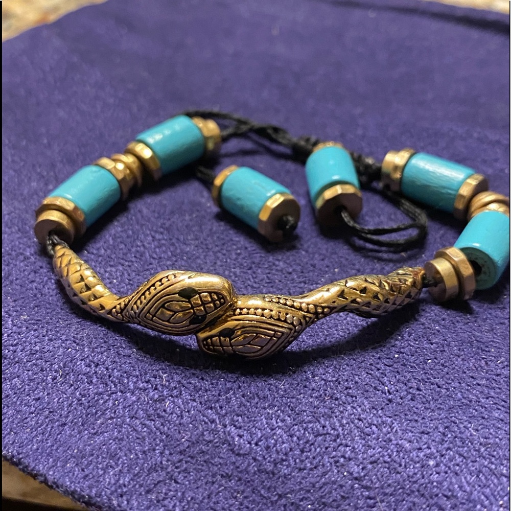 JENNY BIRD RARE SNAKE Serpent bracelet gold aqua pull cord closure